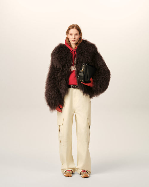 Brown lamb shearling short jacket - Woman - 2 - AMI Paris - Ami Paris