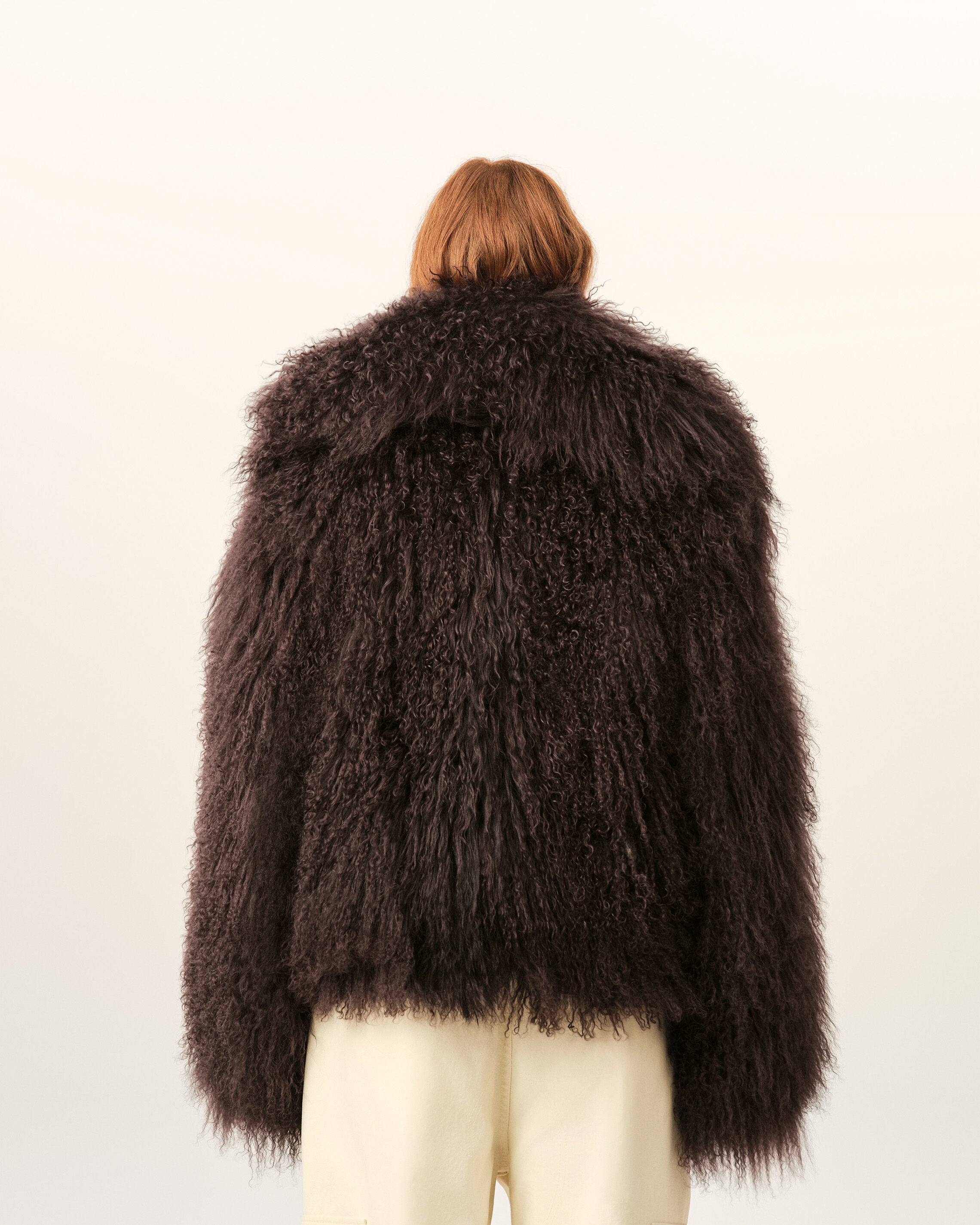 Brown lamb shearling short jacket - 5