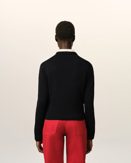 Cardigan noir en laine col rond Ami de Coeur - Femme - 5 - AMI Paris - Ami Paris