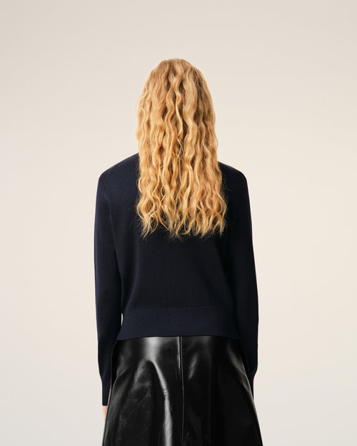 Blue wool crewneck cardigan with contrasted Ami De Coeur - 5 - Ami Paris