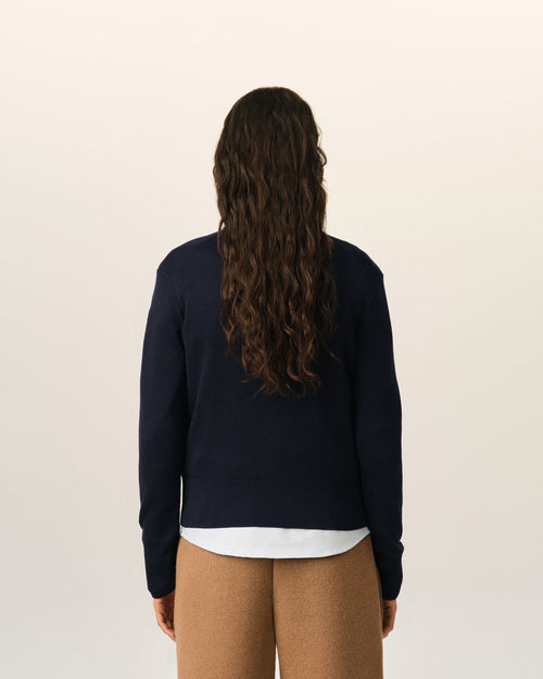 Blue crewneck wool cardigan with Ami de Coeur - Woman - 5 - AMI Paris - Ami Paris