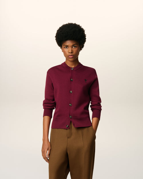                                     Burgundy Wool Ami De Coeur Cardigan - 3                                 - Ami Paris