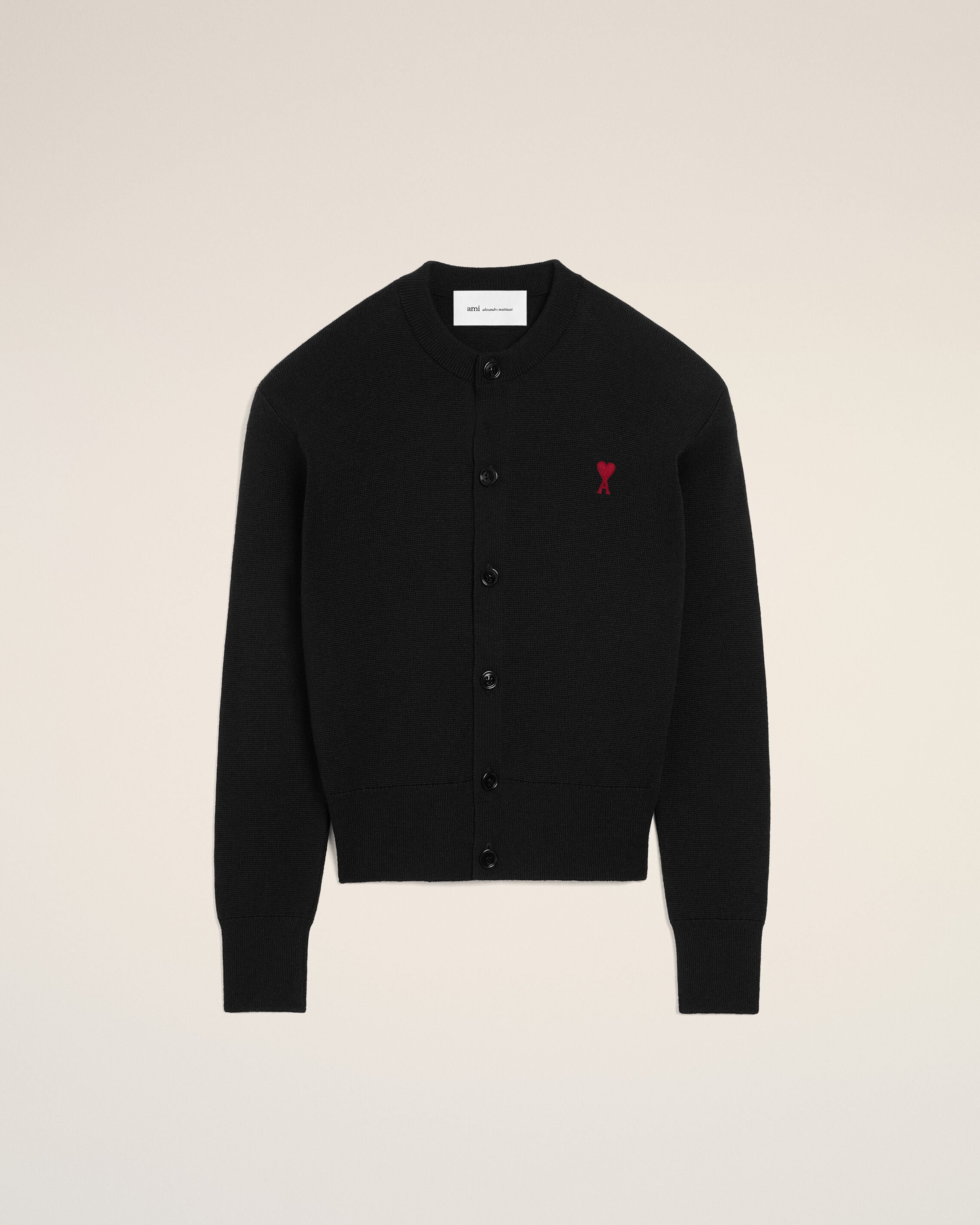 Black crewneck wool cardigan with Ami de Coeur - 1