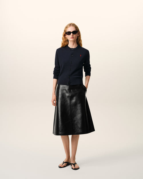                                Blue wool crewneck cardigan with contrasted Ami De Coeur - 3                             - Ami Paris