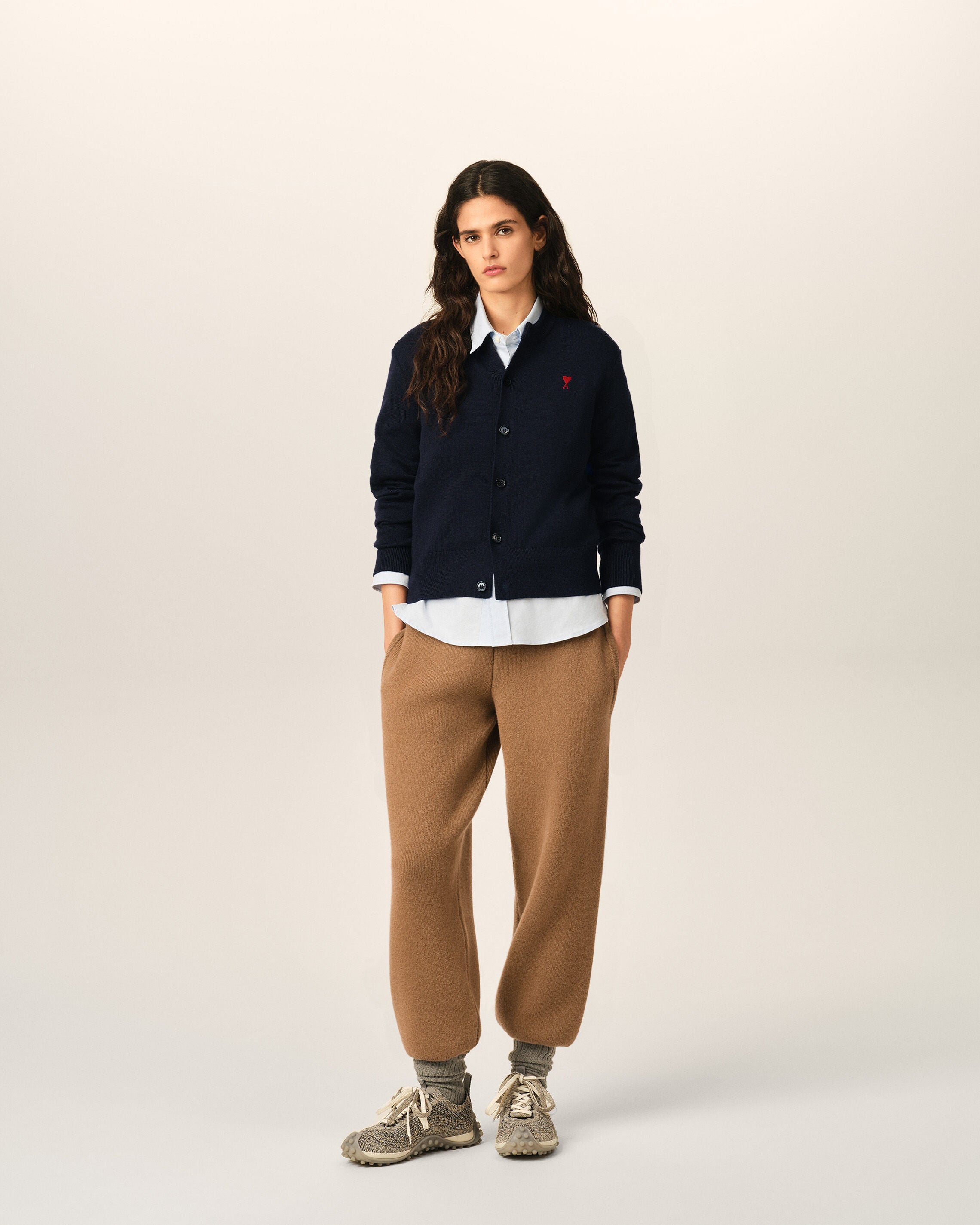 Blue crewneck wool cardigan with Ami de Coeur - 3