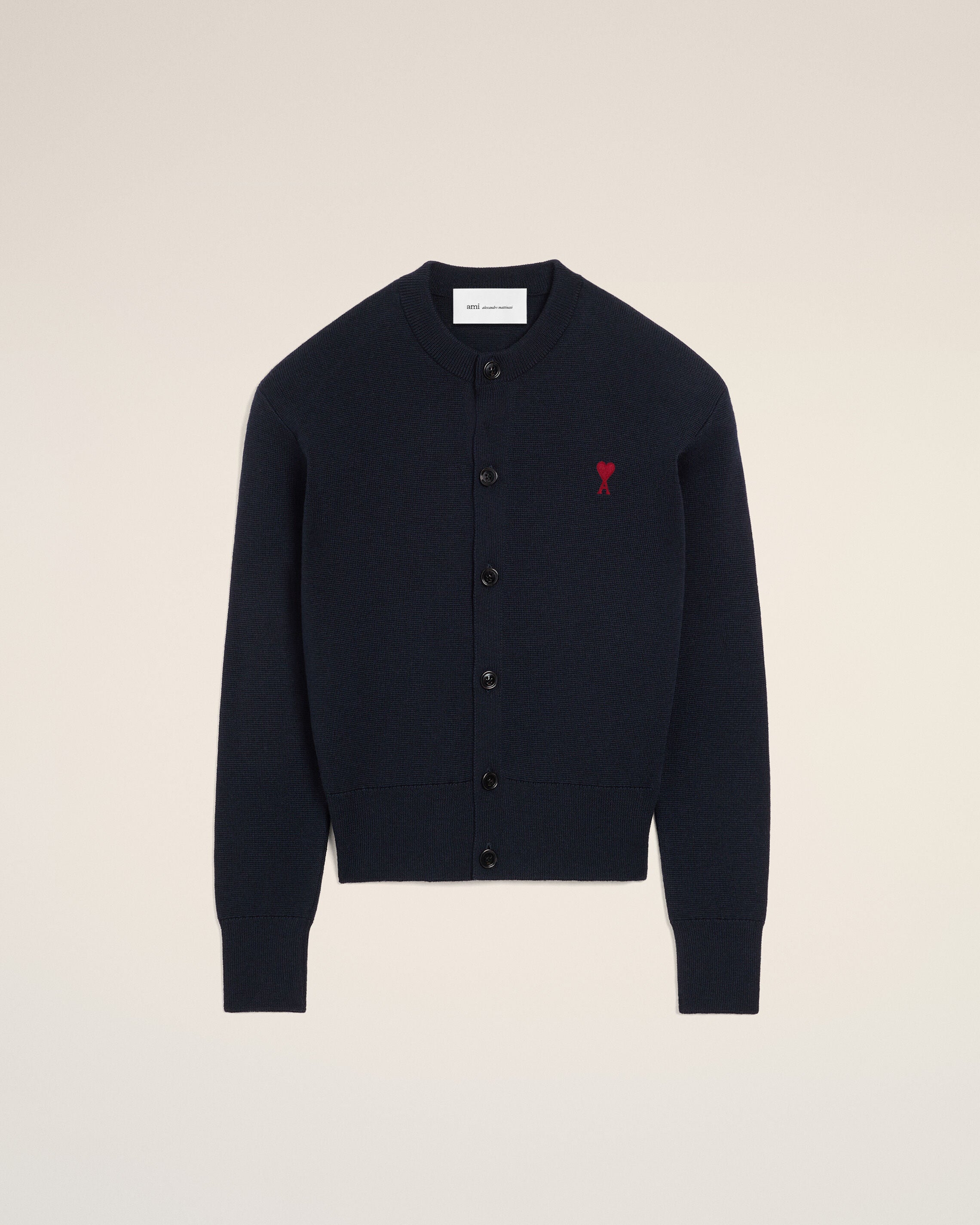 Blue crewneck wool cardigan with Ami de Coeur - 1