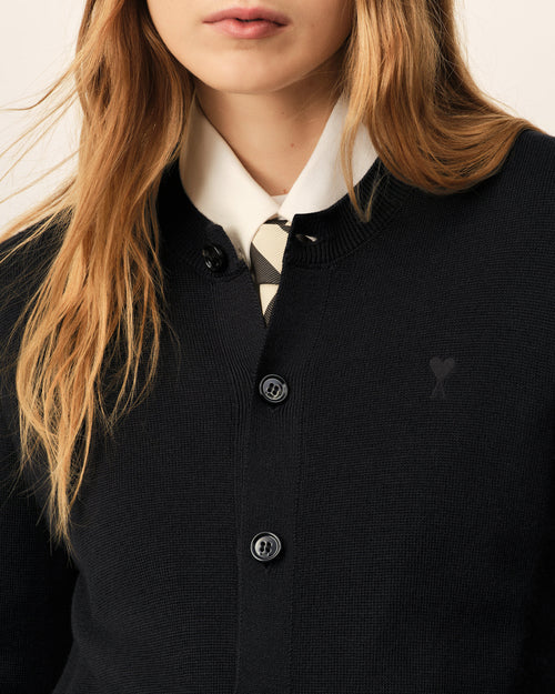 Black crewneck wool cardigan with Ami de Coeur - Woman - 4 - AMI Paris - Ami Paris