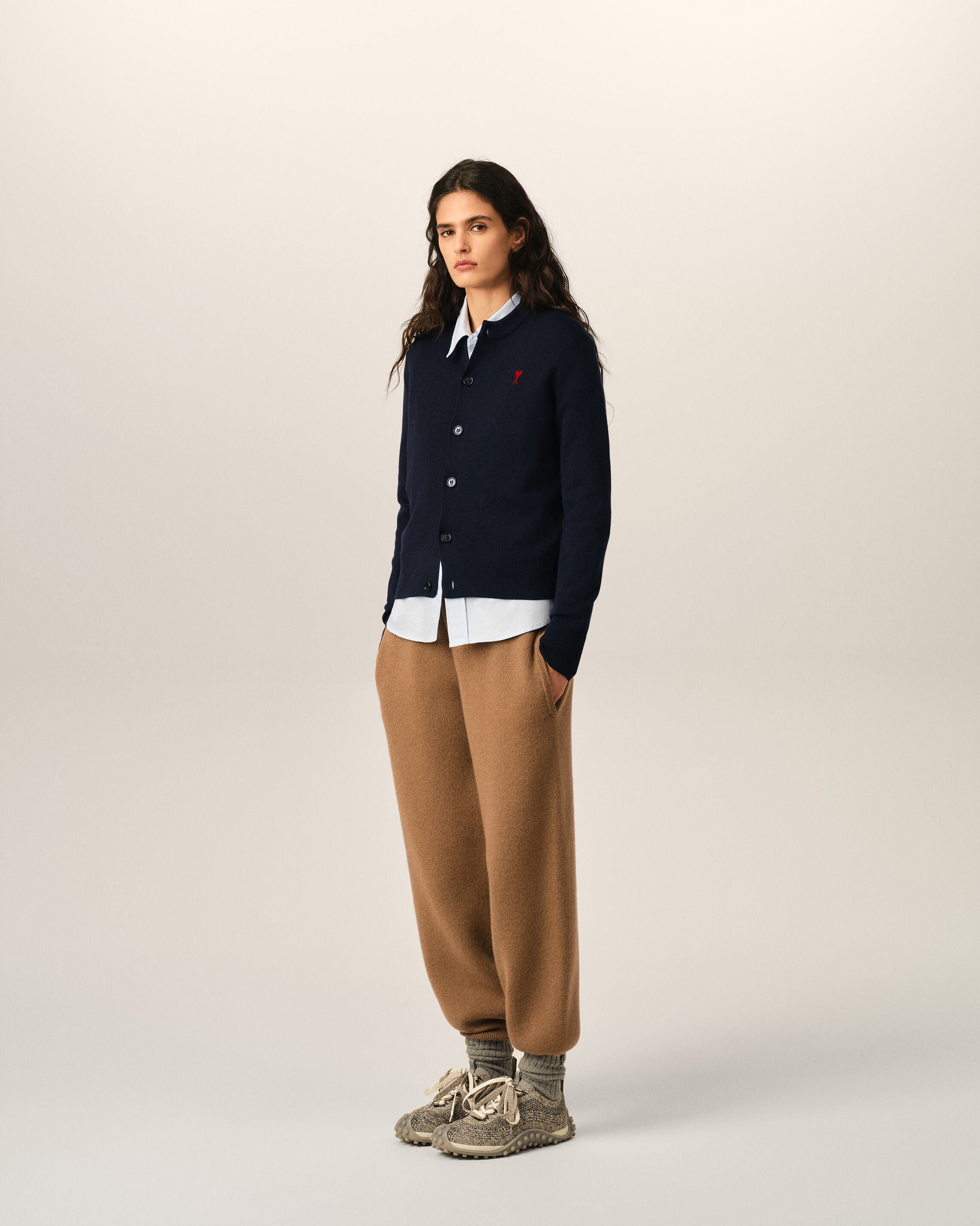 Blue crewneck wool cardigan with Ami de Coeur - 6