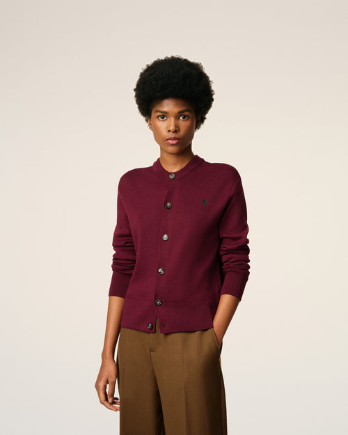 Burgundy Wool Ami De Coeur Cardigan - 3 - Ami Paris