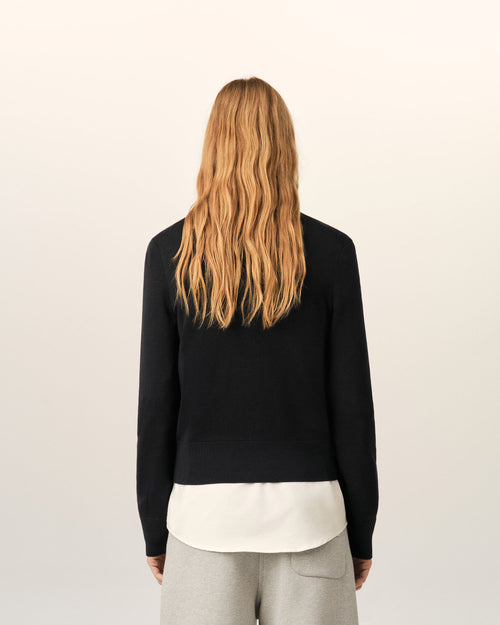 Black crewneck wool cardigan with Ami de Coeur - Woman - 5 - AMI Paris - Ami Paris