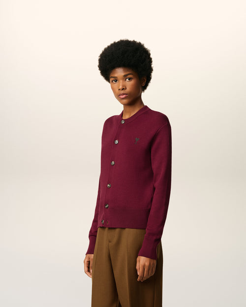 Burgundy Wool Ami De Coeur Cardigan - 6 - Ami Paris