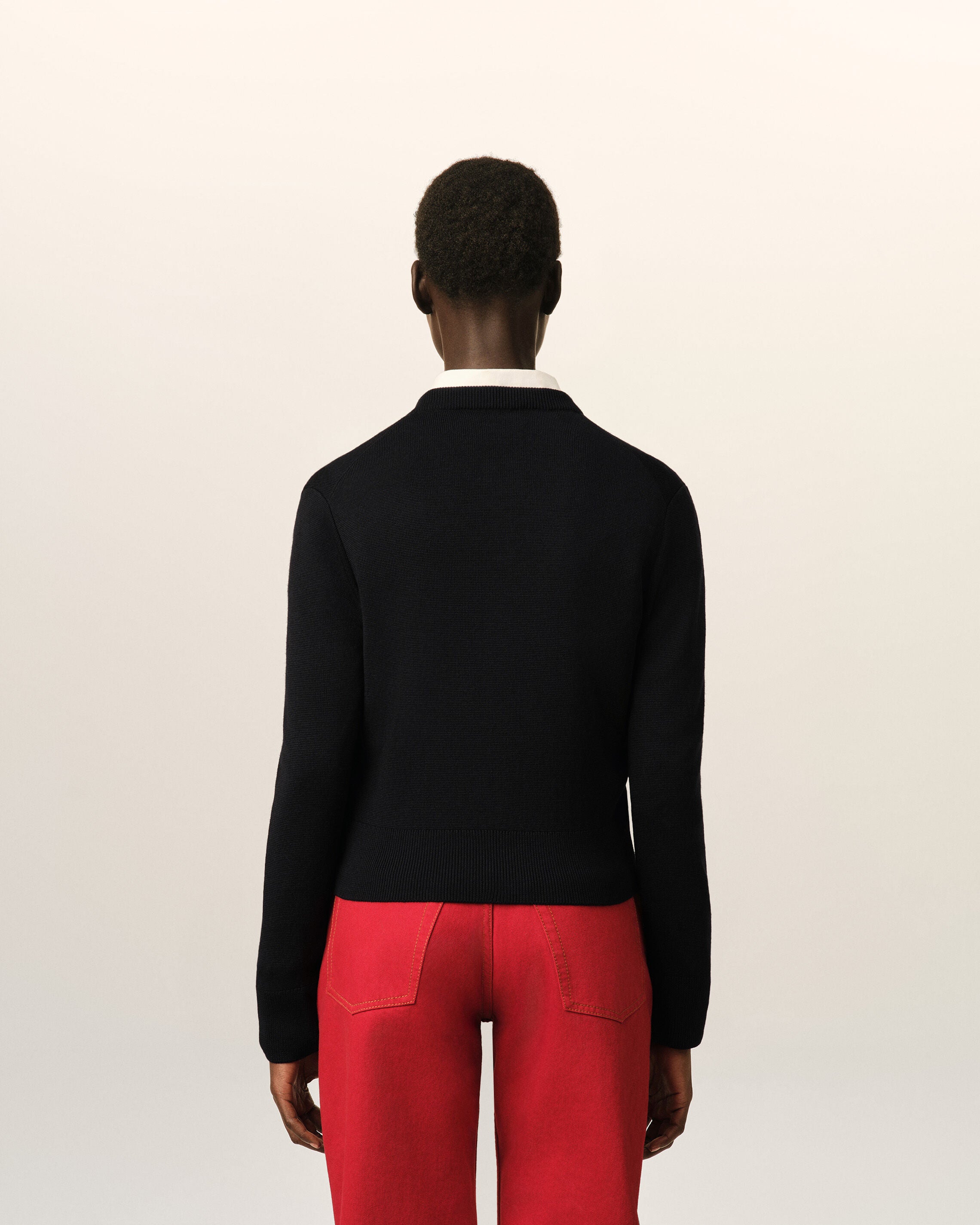 Black crewneck wool cardigan with Ami de Coeur - 5
