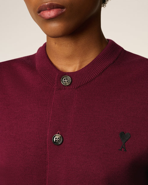 Burgundy Wool Ami De Coeur Cardigan - 4 - Ami Paris