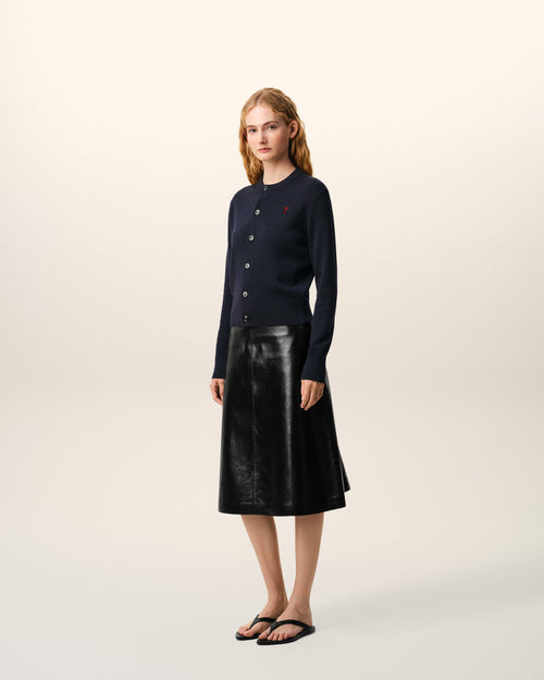 Blue wool crewneck cardigan with contrasted Ami De Coeur - 6 - Ami Paris