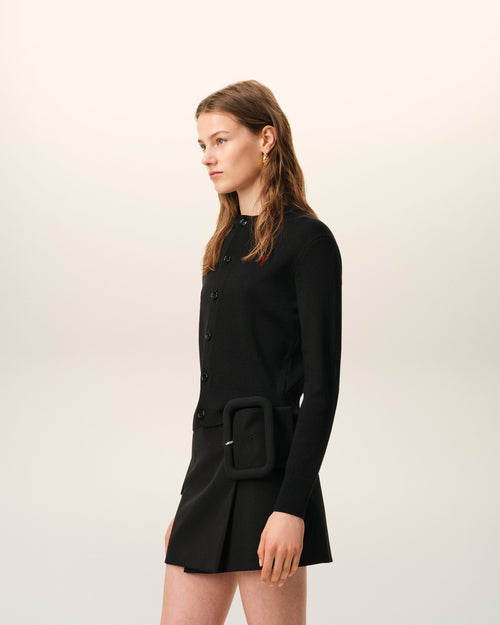 Cardigan col rond avec Ami De Coeur contraste noir en laine - Femme - 6 - AMI Paris - Ami Paris