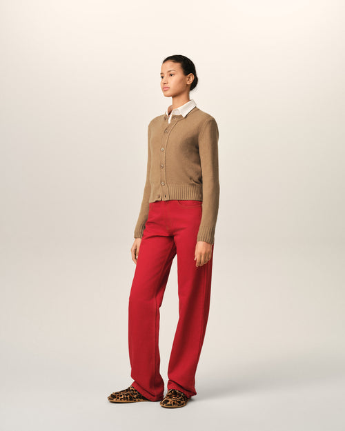 Cárdigan Ami de Cœur de cachemir beige con cuello redondo - Mujer - 6 - AMI Paris - Ami Paris