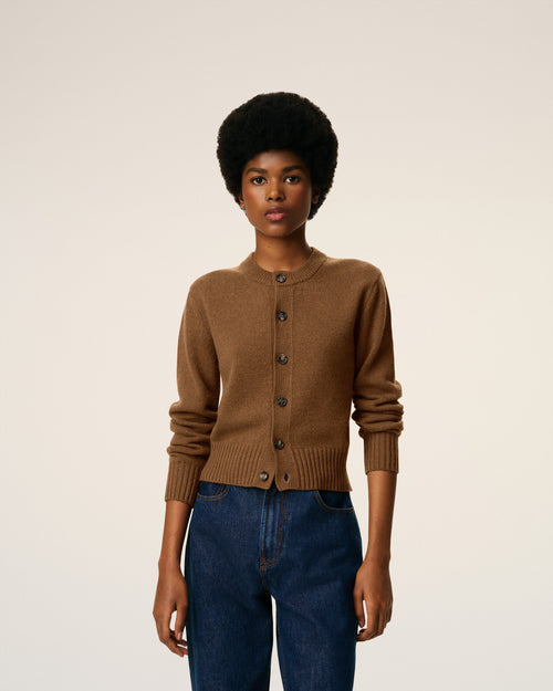 Brown Cashmere Ami De Coeur Cardigan - 3 - Ami Paris