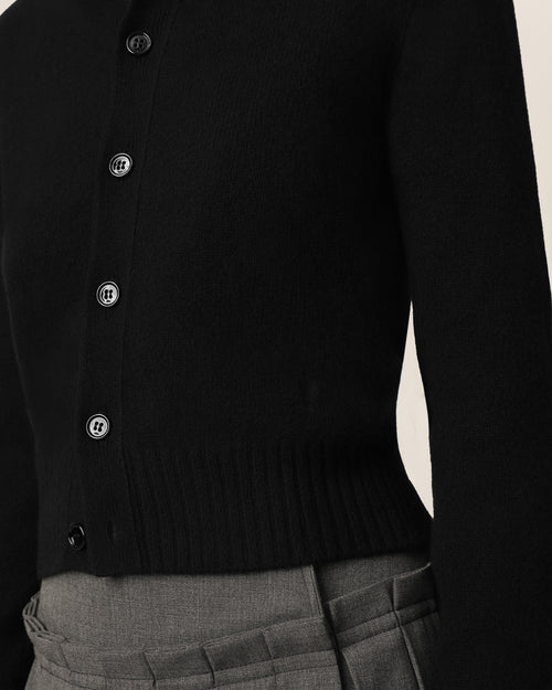 Black crewneck cashmere cardigan with Ami de Coeur - Woman - 4 - AMI Paris - Ami Paris