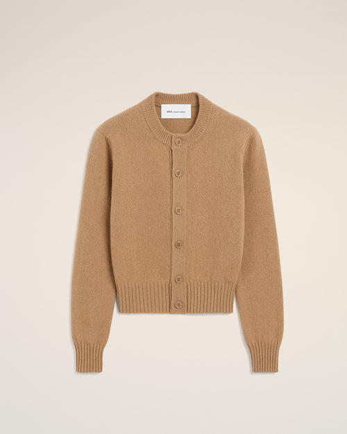 Cárdigan Ami de Cœur de cachemir beige con cuello redondo - Mujer - 1 - AMI Paris - Ami Paris