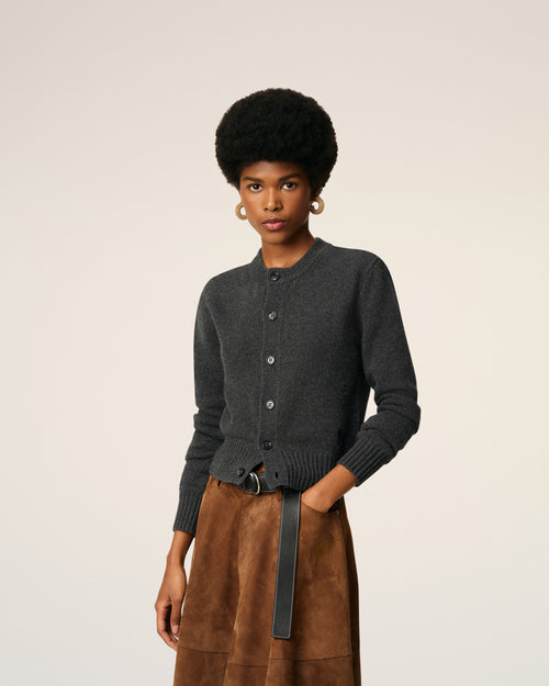 Grey Cashmere Ami De Coeur Cardigan - 3 - Ami Paris