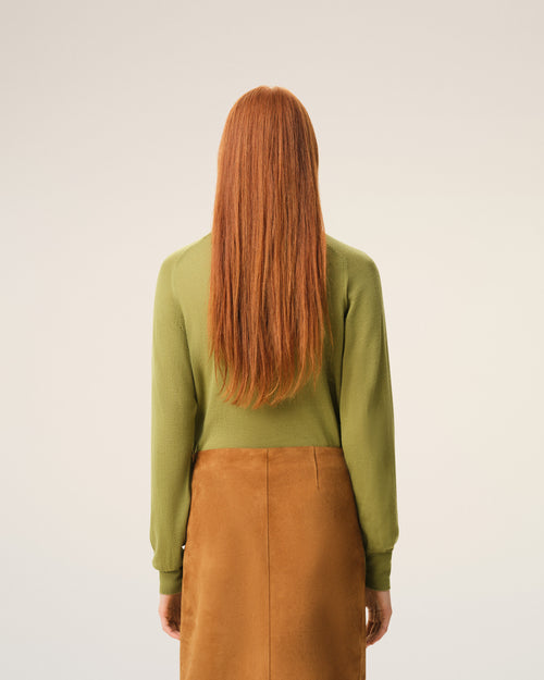 Green Wool Crewneck Ami De Coeur Cardigan - 5 - Ami Paris