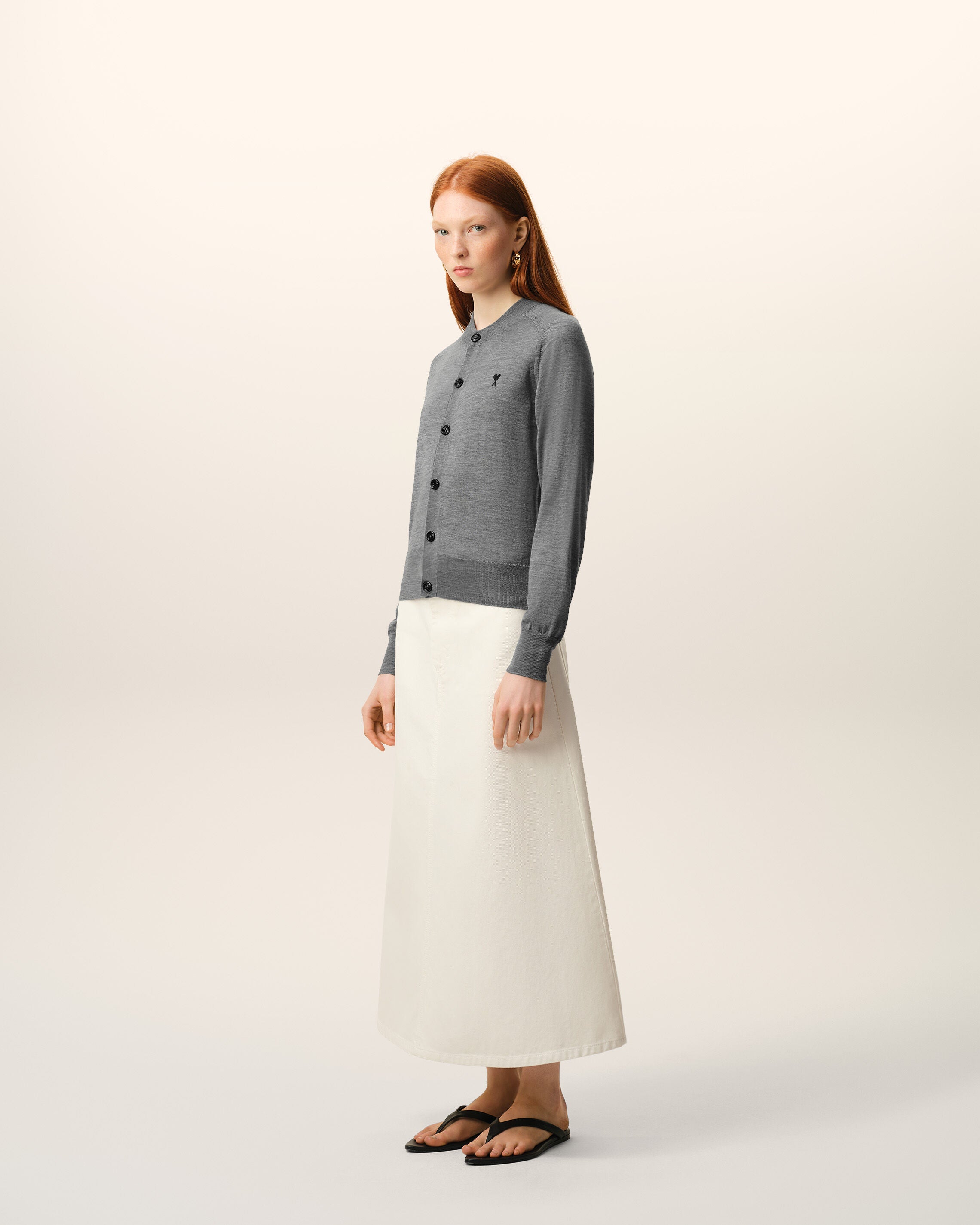 Grey Wool Crewneck Ami De Coeur Cardigan - 6