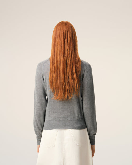 Cardigan Gris Col Rond Ami De Coeur en Laine - 5 - Ami Paris