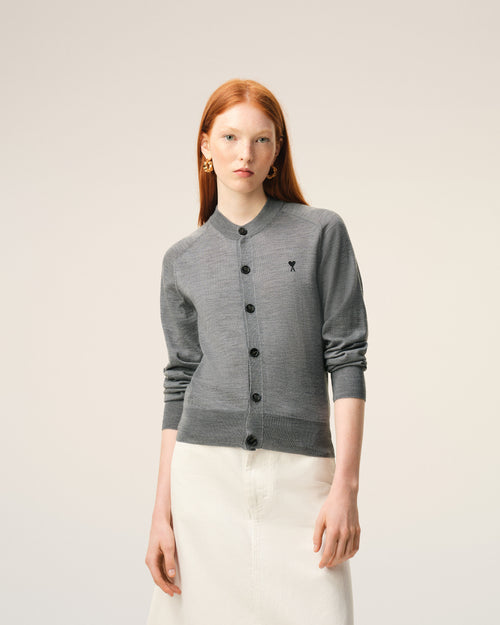 Cardigan Gris Col Rond Ami De Coeur en Laine - 3 - Ami Paris