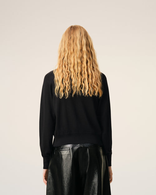 Black Wool Crewneck Ami De Coeur Cardigan - 5 - Ami Paris