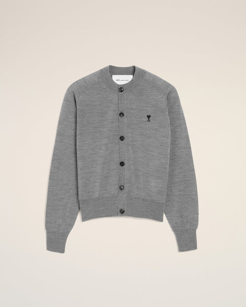 Grey Wool Crewneck Ami De Coeur Cardigan - Woman - 1 - AMI Paris - Ami Paris