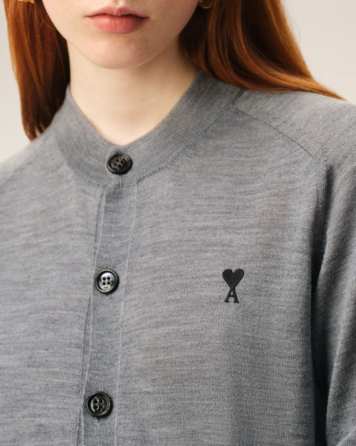 Grey Wool Crewneck Ami De Coeur Cardigan - Woman - 4 - AMI Paris - Ami Paris