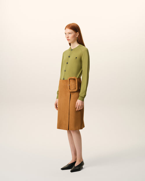 Green Wool Crewneck Ami De Coeur Cardigan - 6 - Ami Paris