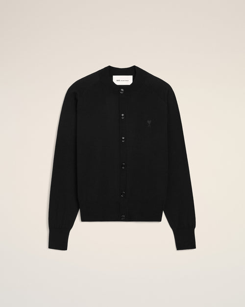 Cardigan Noir Col Rond Ami De Coeur en Laine - 1 - Ami Paris