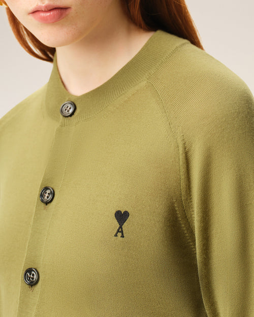 Cárdigan de cuello redondo Ami de Cœur de lana verde - Mujer - 4 - AMI Paris - Ami Paris