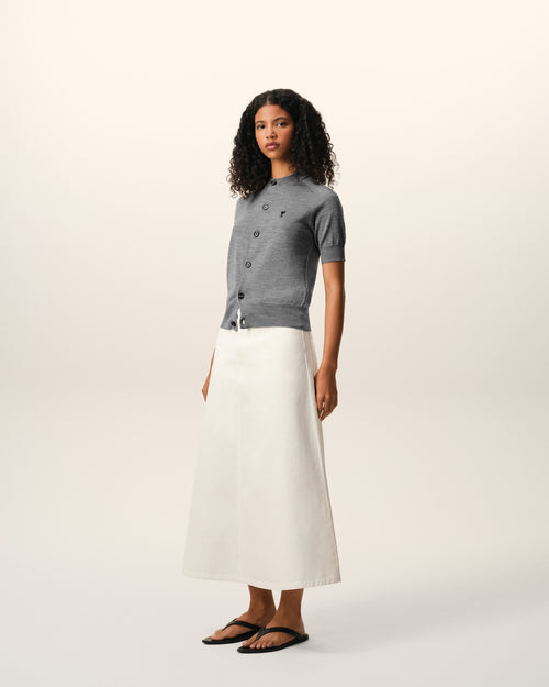 Grey Wool Short Sleeves Ami De Coeur Cardigan - Woman - 2 - AMI Paris - Ami Paris