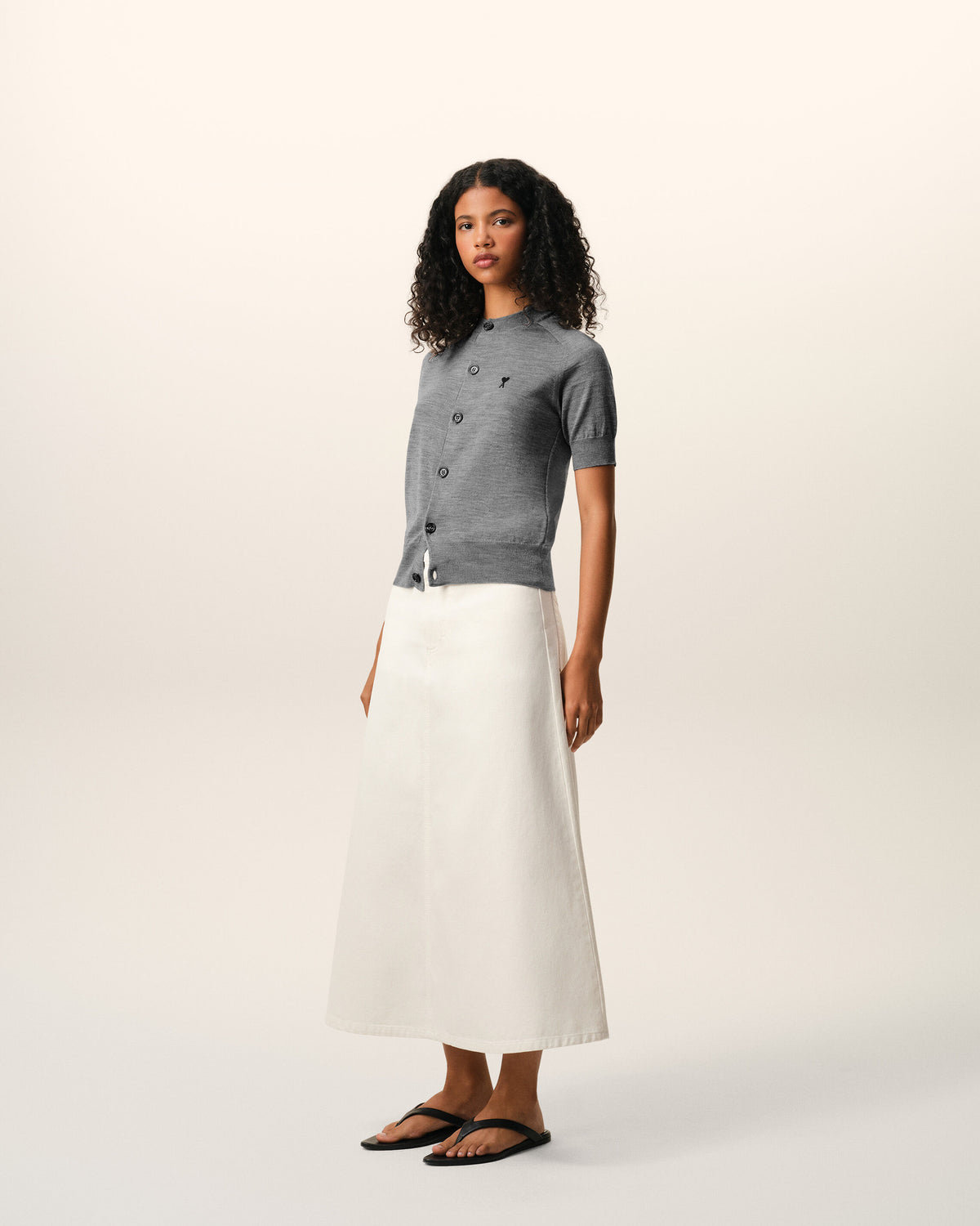 Grey Wool Short Sleeves Ami De Coeur Cardigan - 2