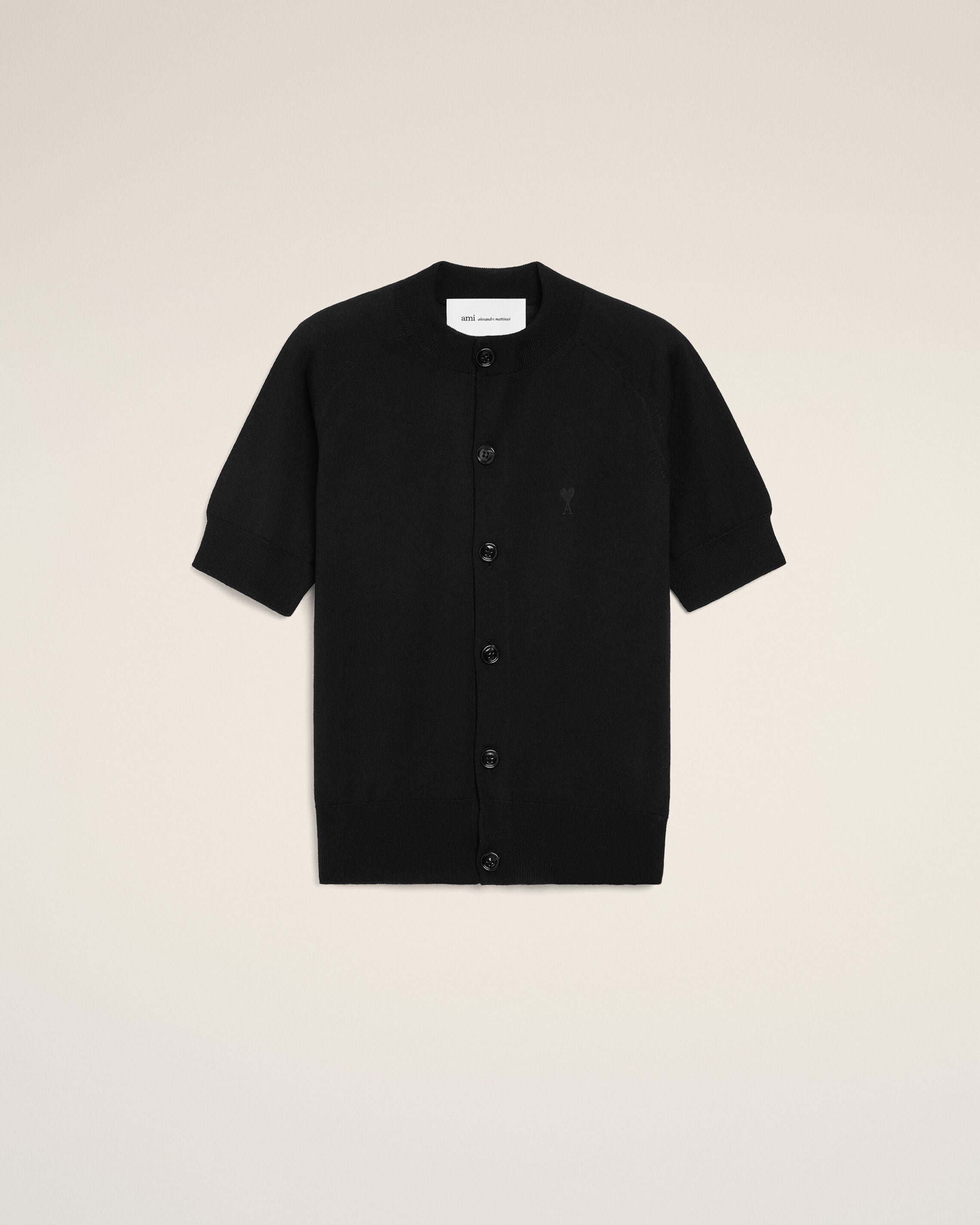 Black Wool Short Sleeves Ami De Coeur Cardigan - 1