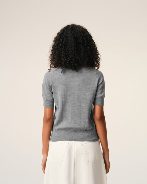 Grey Wool Short Sleeves Ami De Coeur Cardigan - 5 - Ami Paris