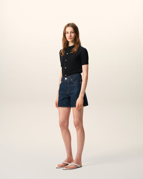 Black Wool Short Sleeves Ami De Coeur Cardigan - 6 - Ami Paris