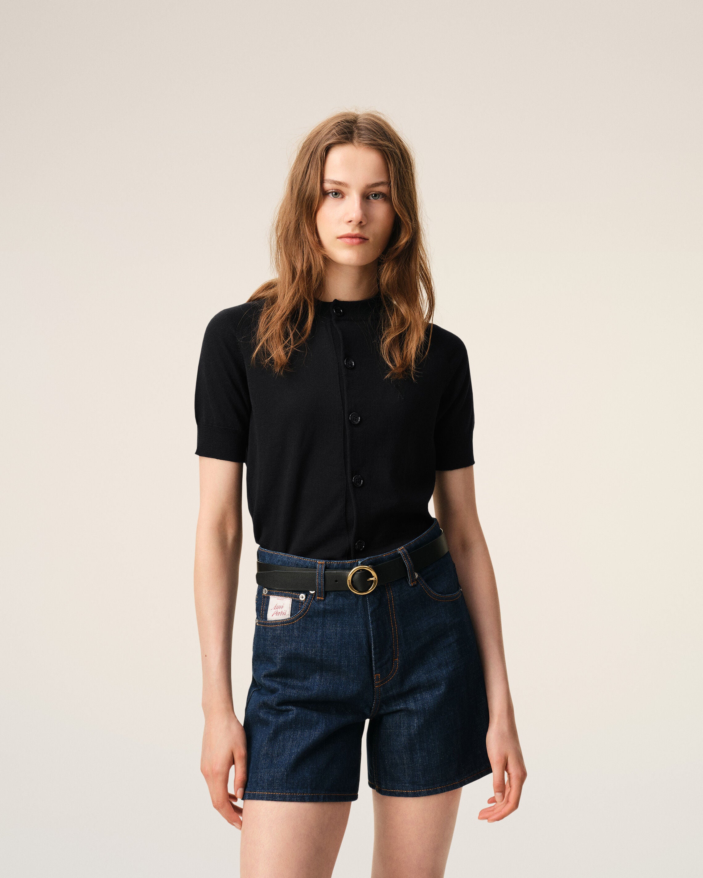 Black Wool Short Sleeves Ami De Coeur Cardigan - 3