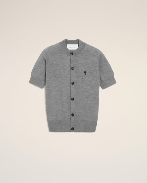                                 Grey Wool Short Sleeves Ami De Coeur Cardigan - 3                             - Ami Paris