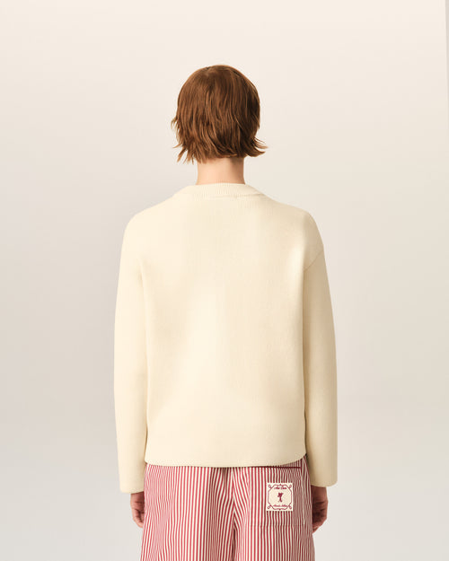 Cardigan blanc en coton et laine Ami de Coeur flèche - Femme - 5 - AMI Paris - Ami Paris