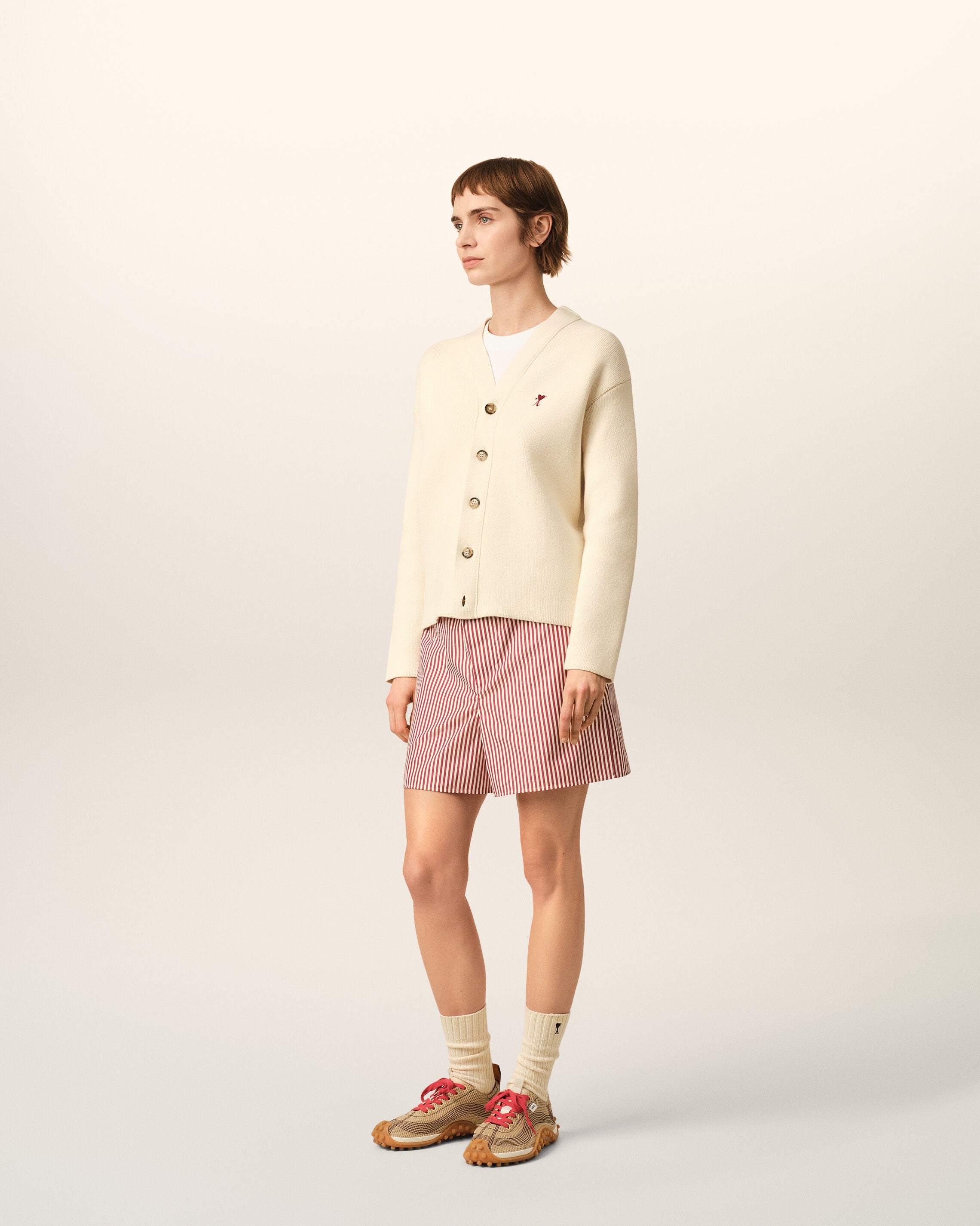 Cardigan blanc en coton et laine Ami de Coeur flèche - 6