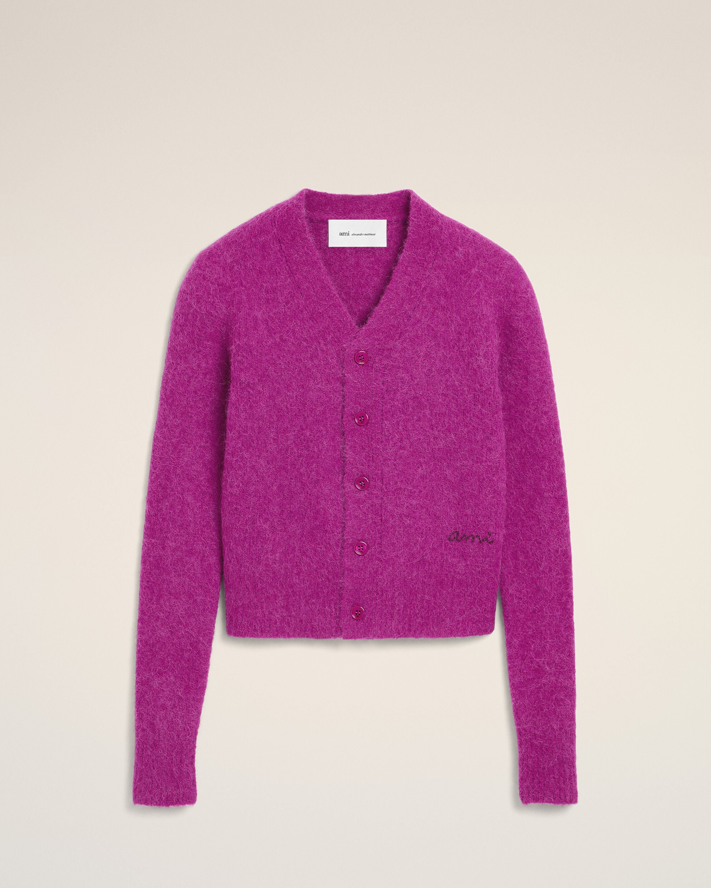 Purple wool and alpaca cardigan with Ami embroidery - 1