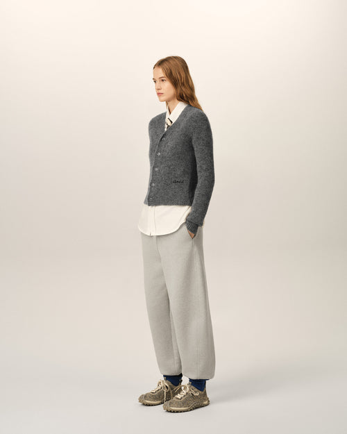 Grey wool and alpaca cardigan with Ami embroidery - Woman - 6 - AMI Paris - Ami Paris
