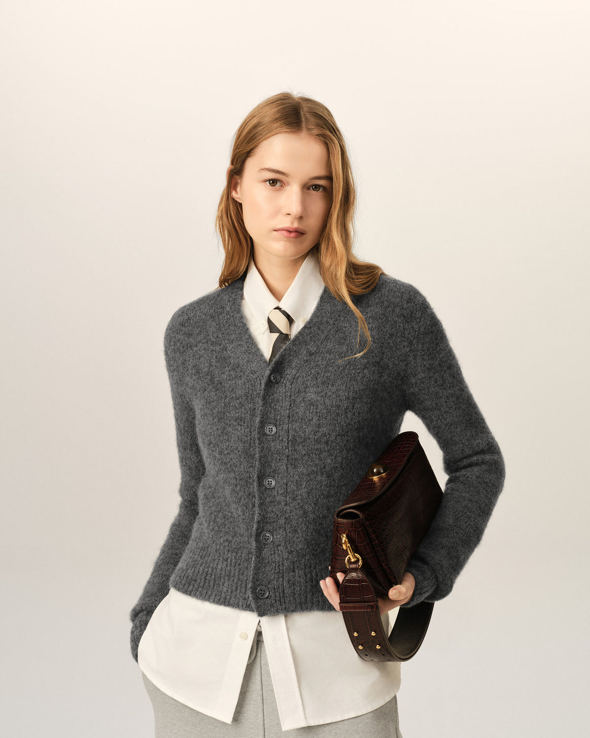 Grey wool and alpaca cardigan with Ami embroidery - 2