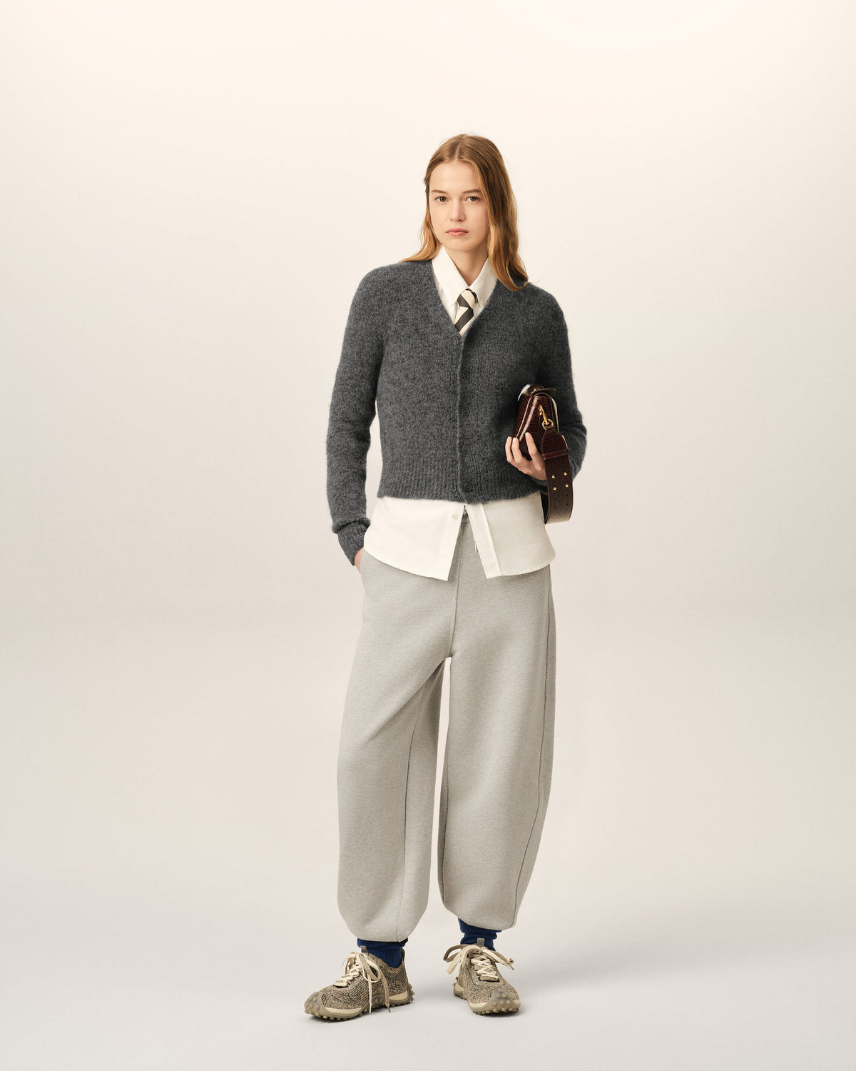 Grey wool and alpaca cardigan with Ami embroidery - 3