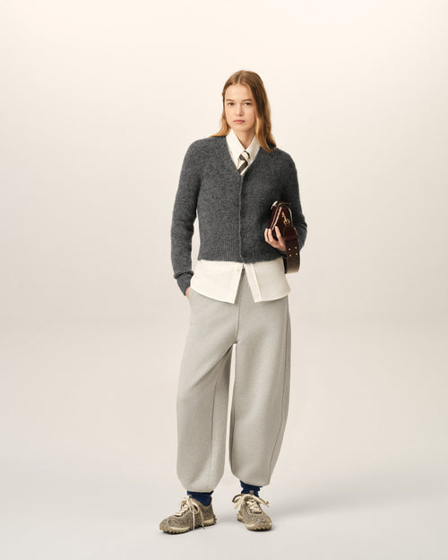 Grey wool and alpaca cardigan with Ami embroidery - Woman - 3 - AMI Paris - Ami Paris
