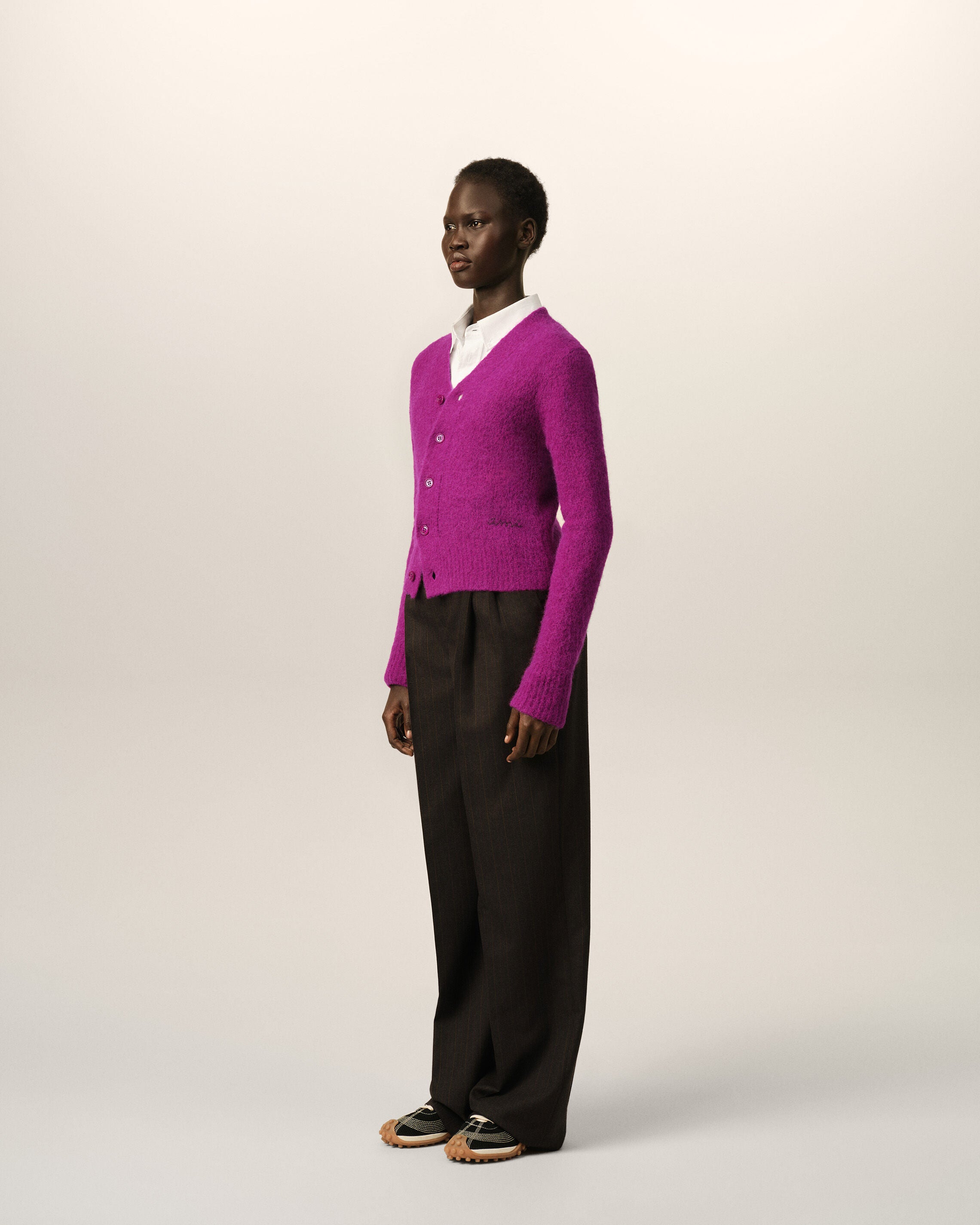 Purple wool and alpaca cardigan with Ami embroidery - 6
