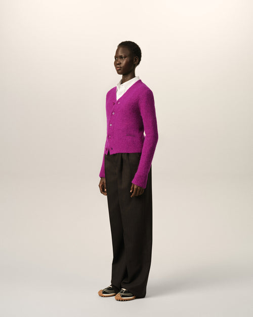 Purple wool and alpaca cardigan with Ami embroidery - Woman - 6 - AMI Paris - Ami Paris